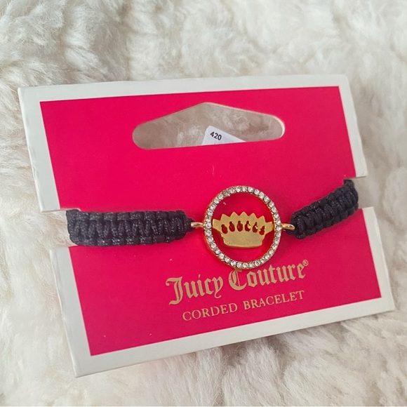 Juicy Couture Black Rope Gold Tone Crown Friendship Adjustable Bracelet NWT - Picture 7 of 11